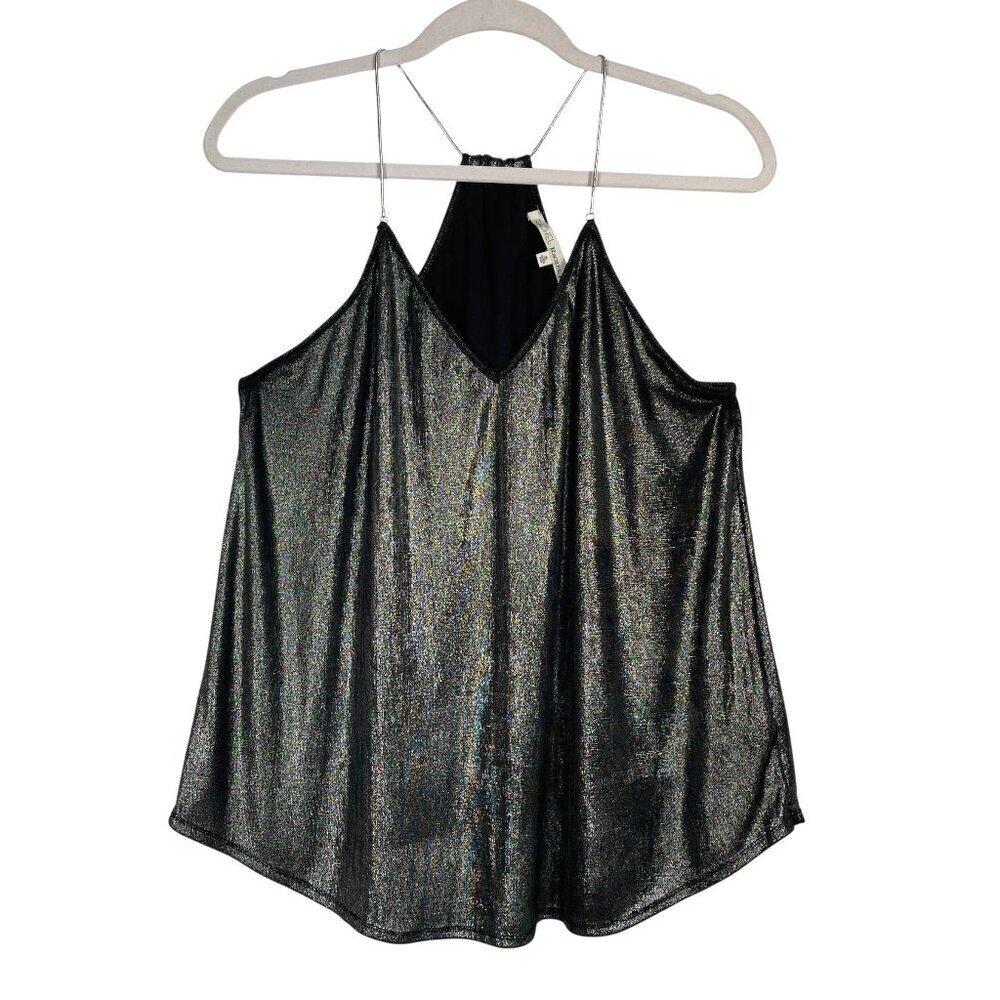 RACHEL Rachel Roy Silver-Gray Metallic Chain-Strap Racerback V-Neck Tank Top XL - Picture 2 of 14